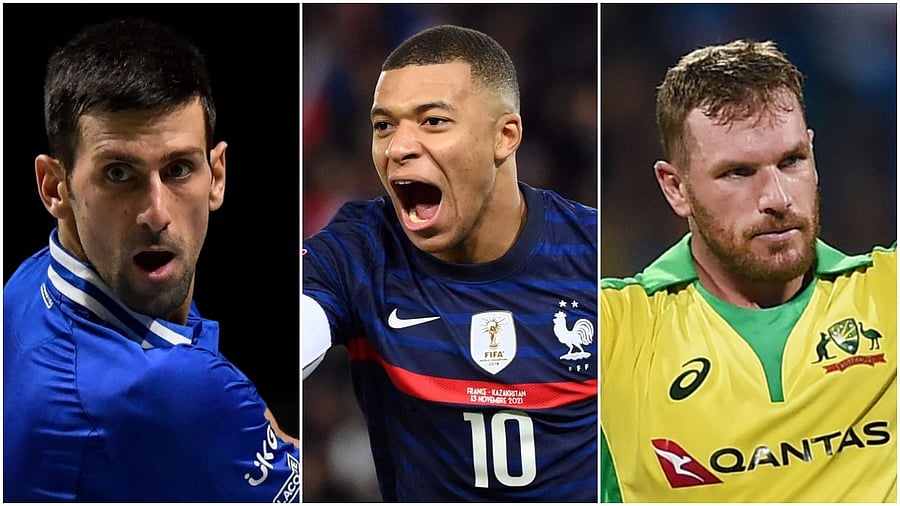 Novak Djokovic, Kylian Mbappe and Aaron Finch. Credit: AFP Photos/PTI Photo