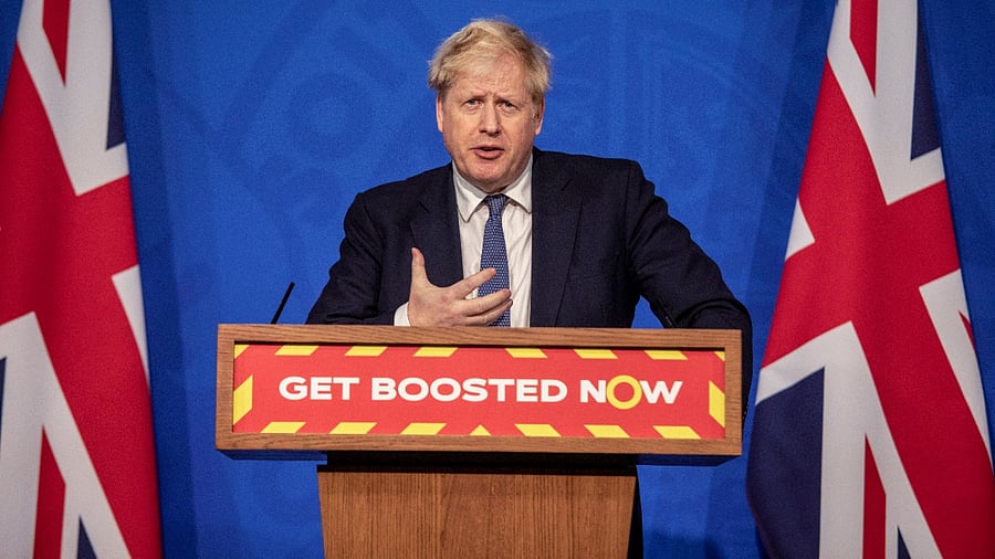 Boris Johnson at a press briefing on Covid-19. Credit: Reuters Photo