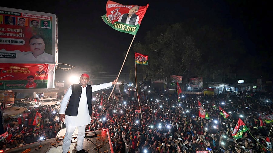 She has started campaigning for her father Tej Narain Pandey a.k.a Pawan Pandey, a claimant for a Samajwadi Party ticket from Ayodhya. Credit: PTI Photo