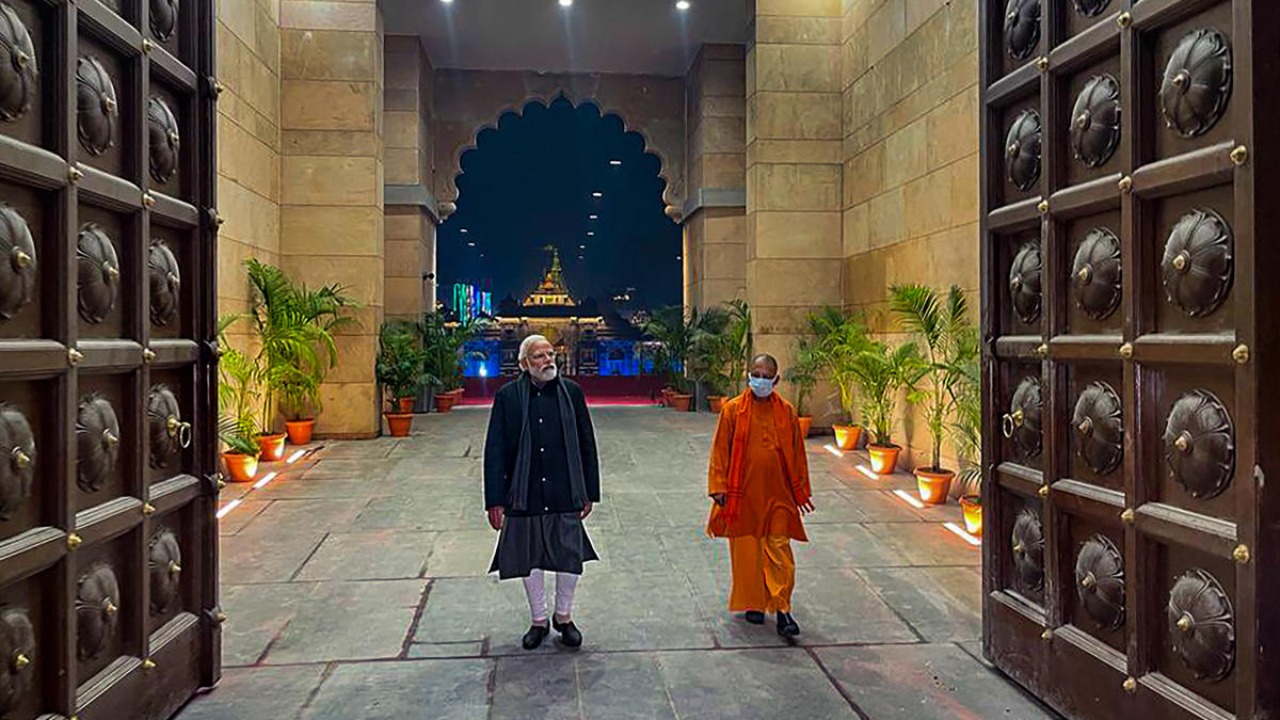  Prime Minister Narendra Modi with UP CM inspects key development works in Kashi. Credit: PTI Photo