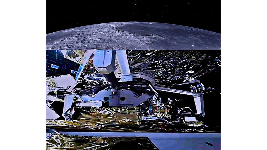 This combination of two pictures created and released on December 6, 2020 by the China National Space Administration (CNSA) via CNS shows an illustration (top) and a photo (bottom) of the ascender of China's Chang'e-5 lunar probe completing rendezvous and docking with the orbiter-returner combination. Credit: AFP File Photo