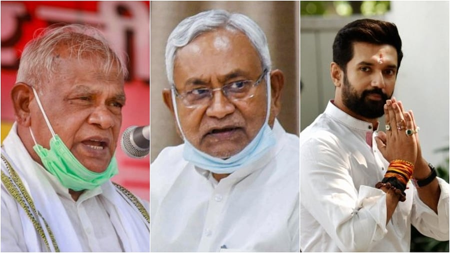 <div class="paragraphs"><p>Jitan Ram Manjhi, Nitish Kumar and Chirag Paswan. </p></div>