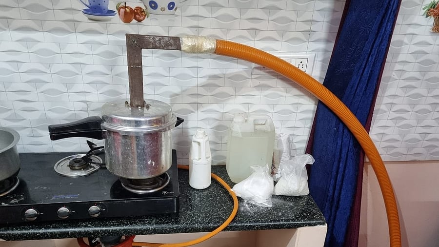 They procured a 10-litre pressure cooker, altered it by fixing an iron pipe to make the drug. Credit: DH Photo