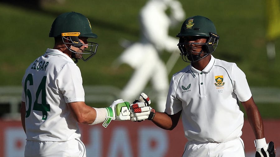 South Africa's Dean Elgar with Keegan Petersen. Credit: Reuters Photo