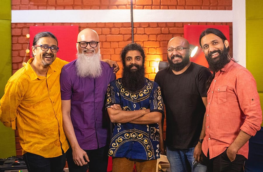 Members of Swarathma (from left) Jishnu Dasgupta, Sanjeev Nayak, Vasu Dixit, Vinay Ramakrishnan and Varun Murali. 