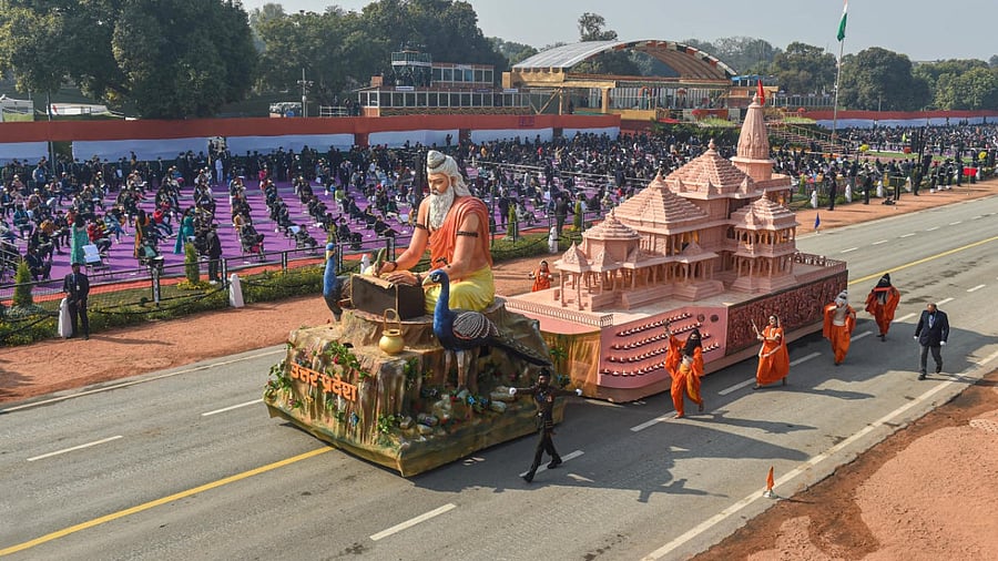 Uttar Pradesh tableau passes Rajpath during the 72nd Republic Day celebrations in New Delhi. Credit: PTI file photo