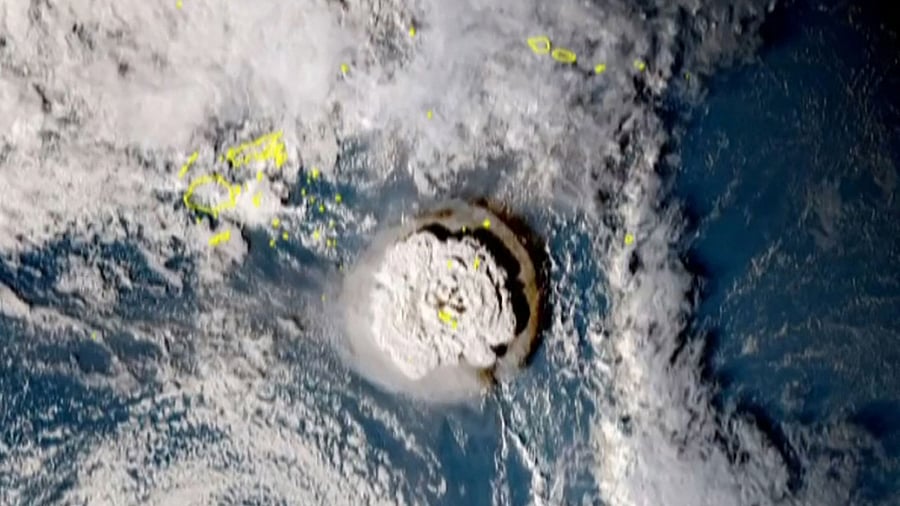 Satellite image of the volcanic eruption that provoked a tsunami in Tonga. Credit: AFP Photo