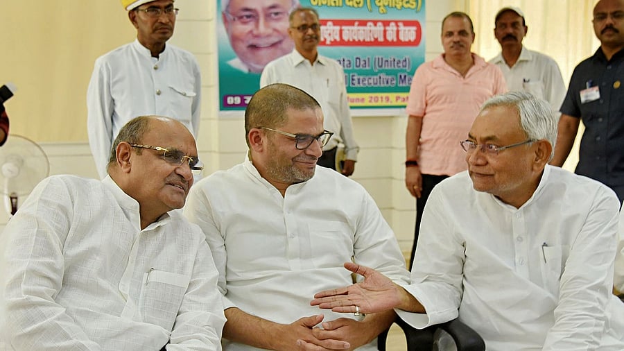 Janata Dal United JD(U) National President Nitish Kumar (third from left) along with Secretary General KC Tyagi (first from left). Credit: PTI File Photo