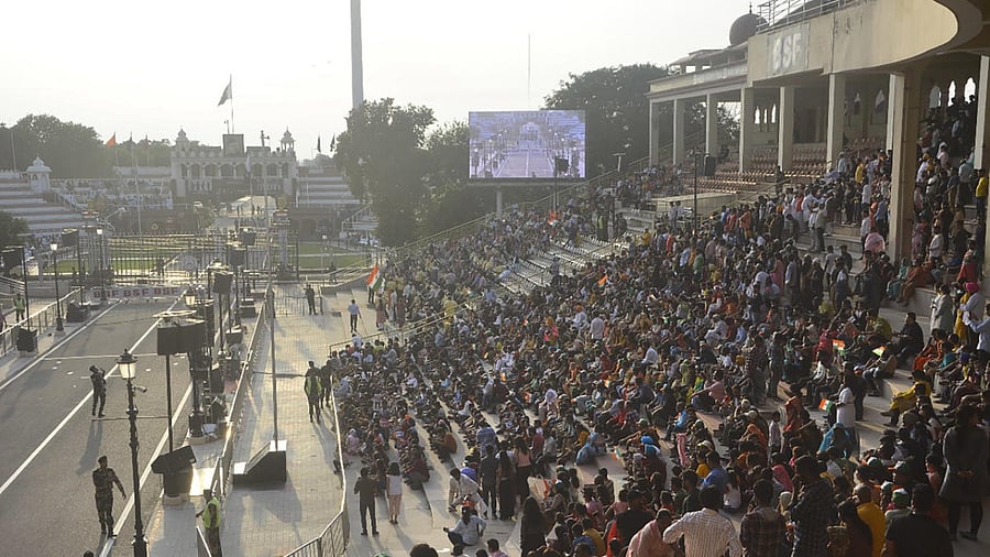 Visitors during the Beating Retreat ceremony at the Attari-Wagah border. Credit: PTI Photo