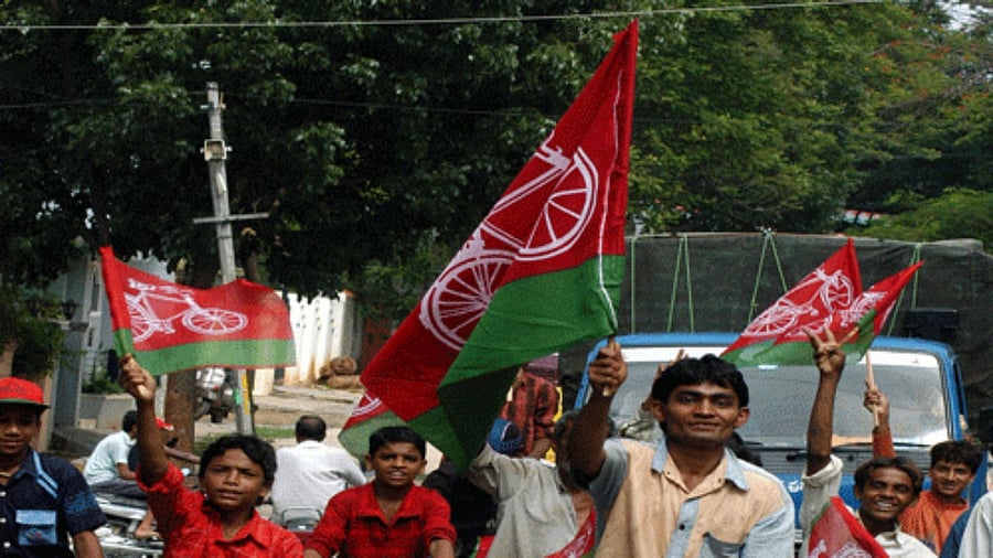 Samajwadi Party flag. Credit: DH File Photo
