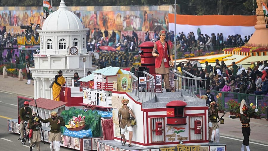 A tableaux of the Indian Department of Post. Credit: AFP Photo