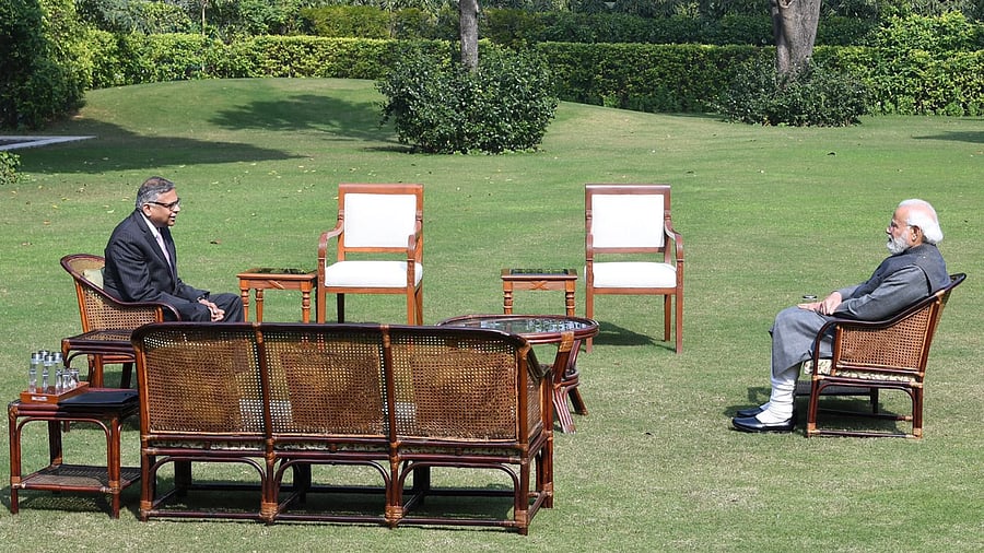 Tata Sons Chairman and Prime Minister Narendra Modi. Credit: Twitter/@PMOIndia