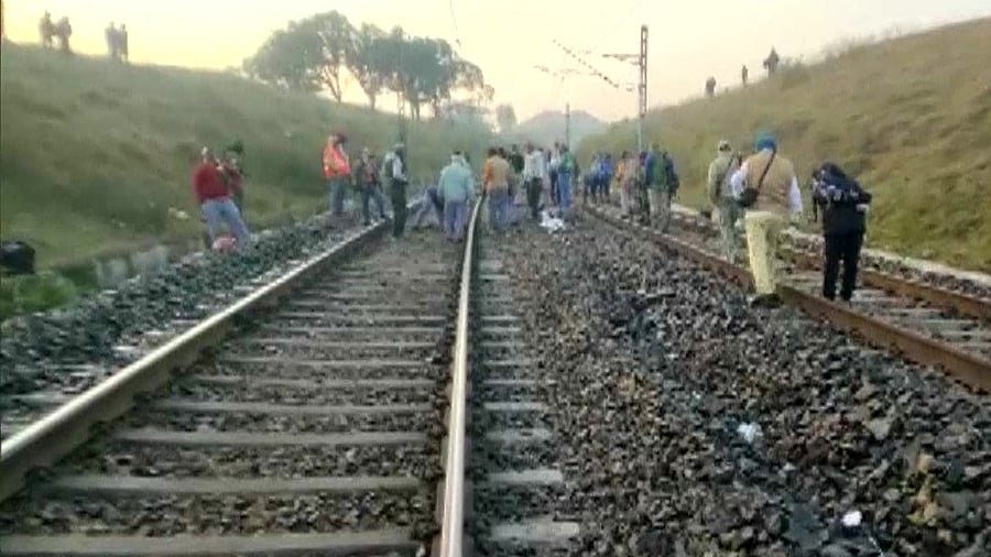 The spot where the railway line was blown up. Credit: Twitter/@ANI