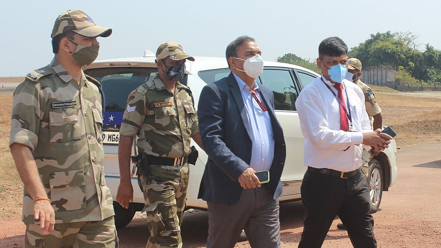 Jaideep Prasad, Director-General, Bureau of Civil Aviation Security (BCAS) inspects various facilities at Mangaluru International Airport. Credit: Special Arrangement