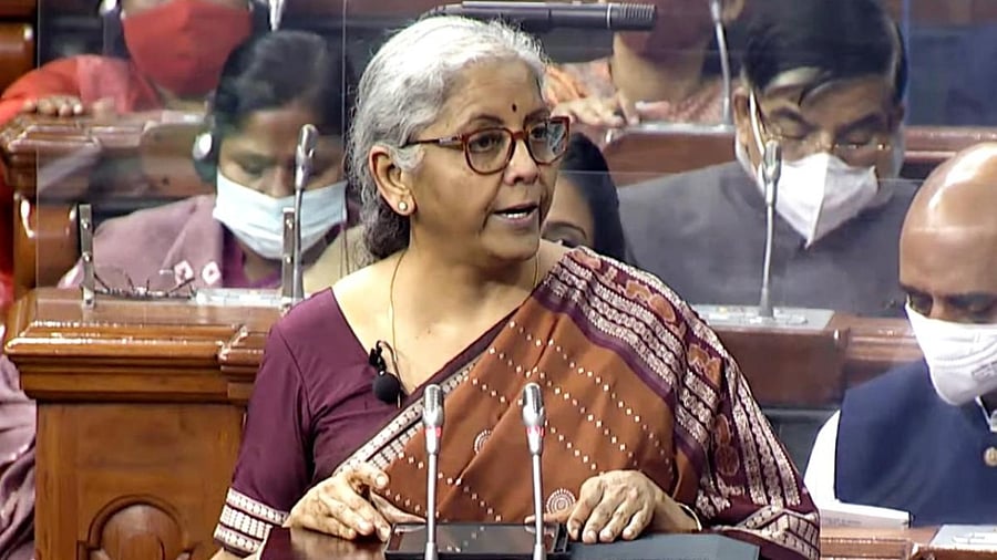 Union Finance Minister Nirmala Sitharaman presents the Union Budget 2022 at Parliament in New Delhi. Credit: IANS Photo