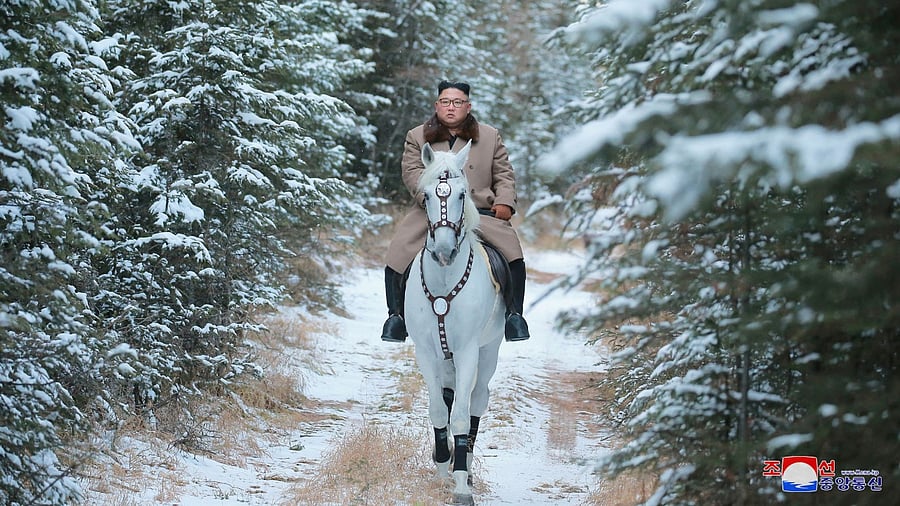 North Korean leader Kim Jong Un rides a horse during snowfall in Mount Paektu. Credit: Reuters File Photo