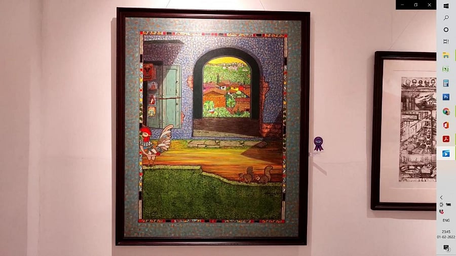 Santhosh Deepak Andrade’s canvas painting titled, ‘Perceptions, Horizons and Beyond’, won second prize at the third All India Art Competition and Exhibition 2021 organised by Chitramayee State Gallery of Art, Government of Telangana, Hyderabad.
