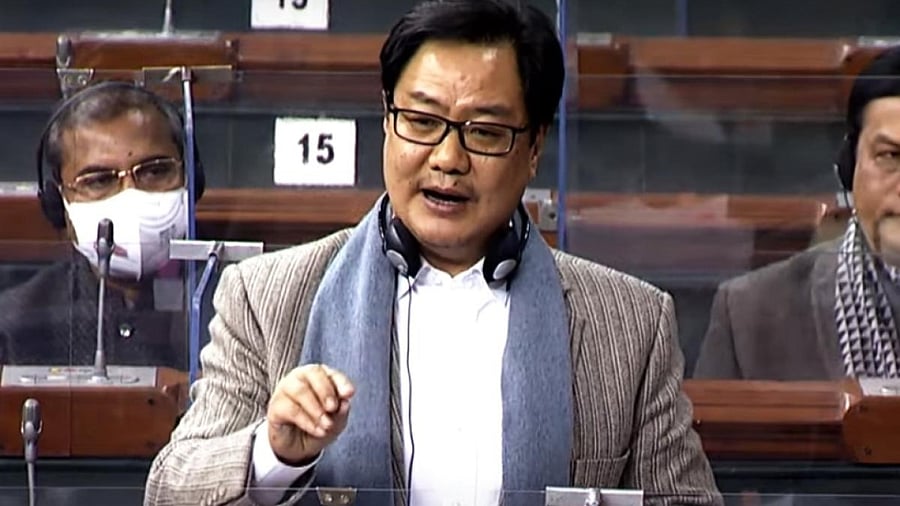 Union Minister Kiren Rijiju speaks in Lok Sabha during the ongoing Budget Session of Parliament, in New Delhi. Credit: IANS Photo