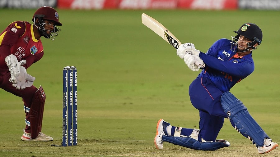 India's Ishan Kishan plays a shot. Credit: AFP Photo