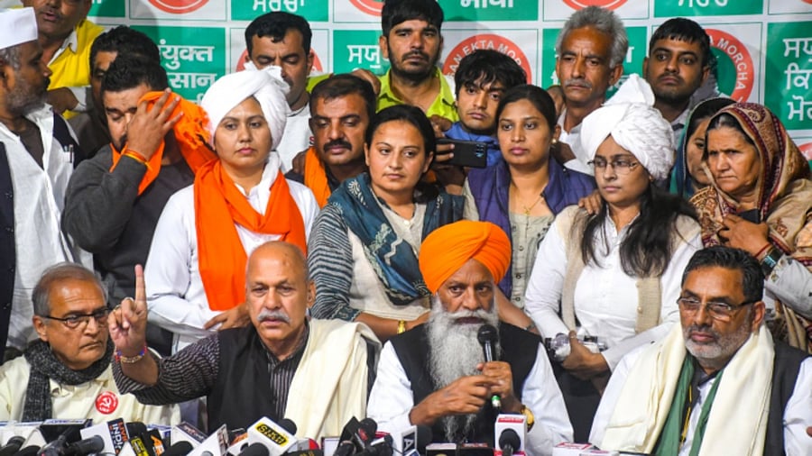 Senior members of Samyukt Kisan Morcha. Credit: PTI Photo