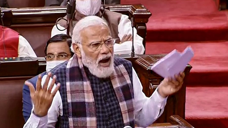 PM Modi in Rajya Sabha. Credit: PTI Photo