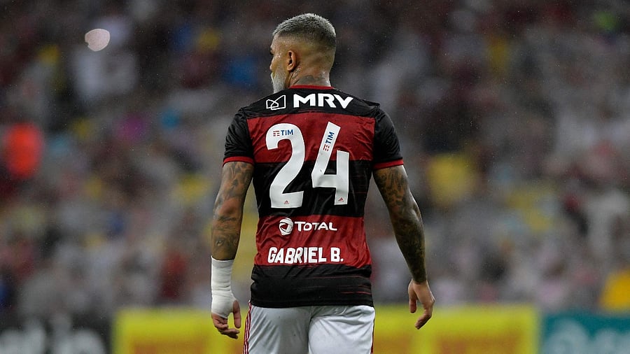 Brazil's Flamengo football player Gabriel Barbosa wears a jersey with the number 24 as part of a campaign against homophobia. Credit: AFP Photo