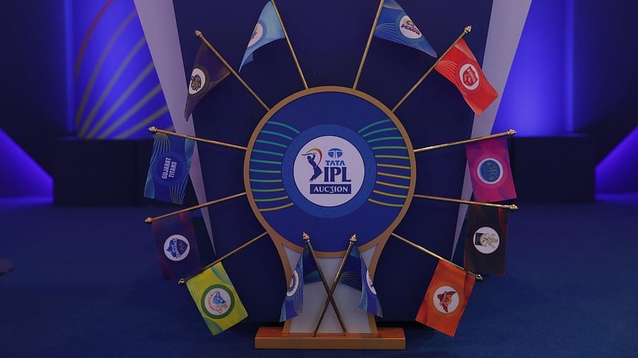 TATA IPL Mega Auction 2022 Stage in Bengaluru. Credit: IANS