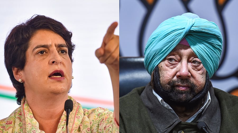 Congress leader Priyanka Gandhi and ex-Punjab CM Amarinder Singh. Credit: PTI File Photos