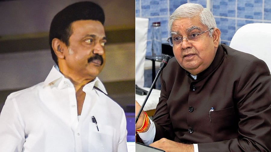 Dhankhar said the House was prorogued at the government's request and that the Tamil Nadu Chief Minister's remark was harsh and not based on fact. Credit: PTI File Photos