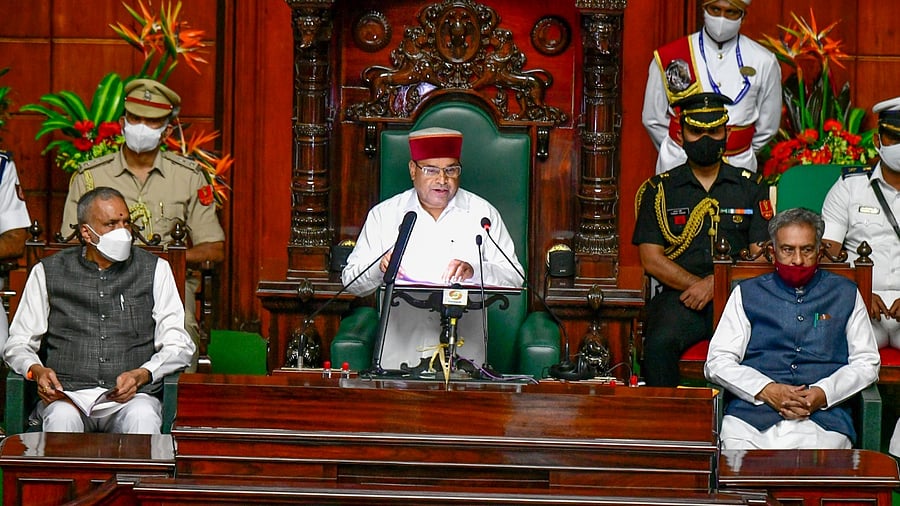 Thaawarchand Gehlot (C), Governor of Karnataka during the Joint Session of Karnataka Legislature at Karnataka Legislative Assembly in Vidhana Soudha, Bengaluru. Credit: Raj Bhavan Photo