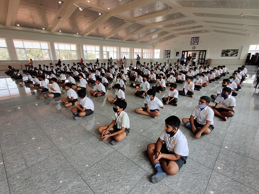 Students attend a self-defence training programme at Shakthi Residential School in Mangaluru.