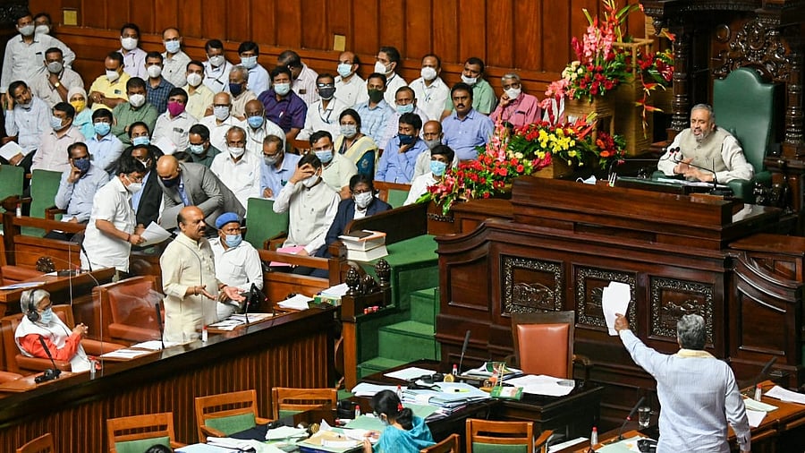 A file photo of proceedings in the Karnataka Legislative Assembly. Credit: DH File Photo