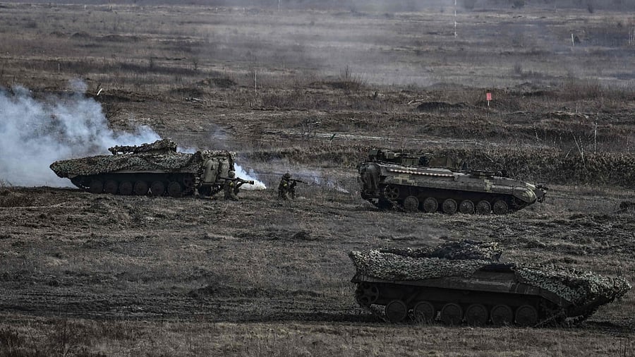 Ukranian troops take part in a military drill. Credit: AFP Photo