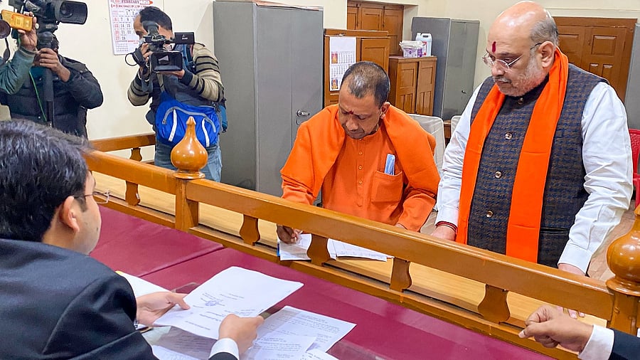 Yogi Adityanath is set to face off against Azad Samaj Party's Chandrasekhar Azad as well in Gorakhpur. Credit: PTI Photo