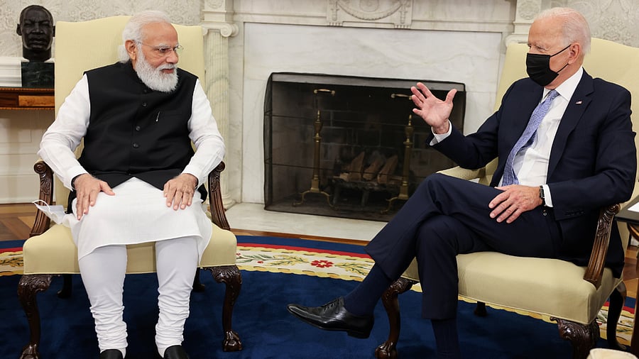 US President Joe Biden meets with Indian Prime Minister Narendra Modi. Credit: Reuters Photo