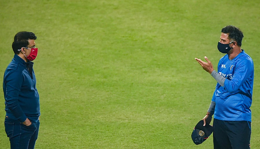 BCCI President Sourav Gangly and Head coach Rahul Dravid. Credit: PTI Photo
