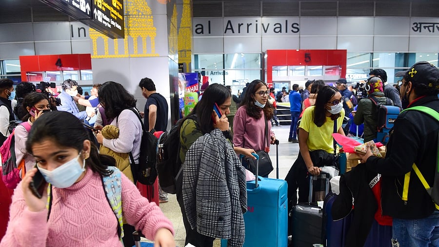 The second evacuation flight, AI1942, departed from Bucharest with 250 Indian citizens. Credit: PTI Photo