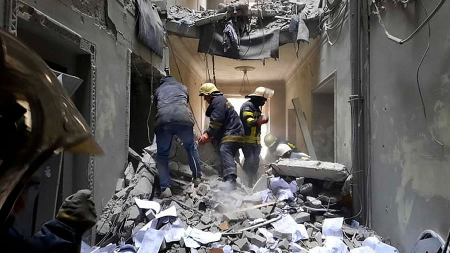 Russian shelling pounded civilian targets in Ukraine's second-largest city, Kharkiv. Credit: AP Photo