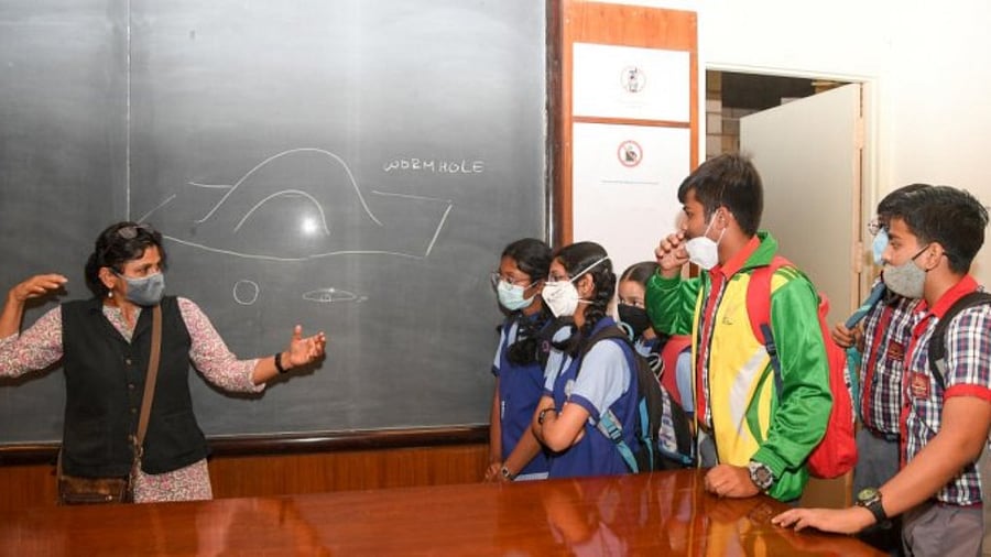 Students at a National Science Day event in the city on Monday. Credit: DH Photo/Ranju P
