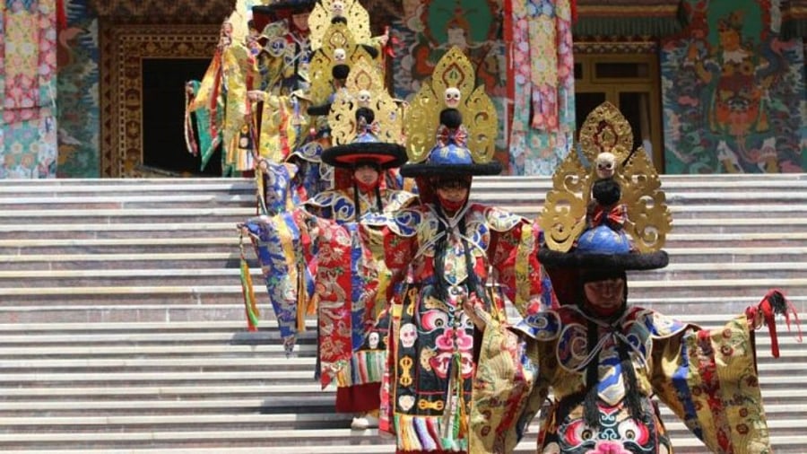 Tibetans present cultural programmes as part of Gutor festival at the Tibetan settlement in Bylakuppe, Mysuru district on Tuesday. Credit: DH Photo