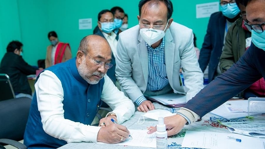 Manipur CM N. Biren Singh files nomination seeking re-election for 5th time. Credit: IANS Photo
