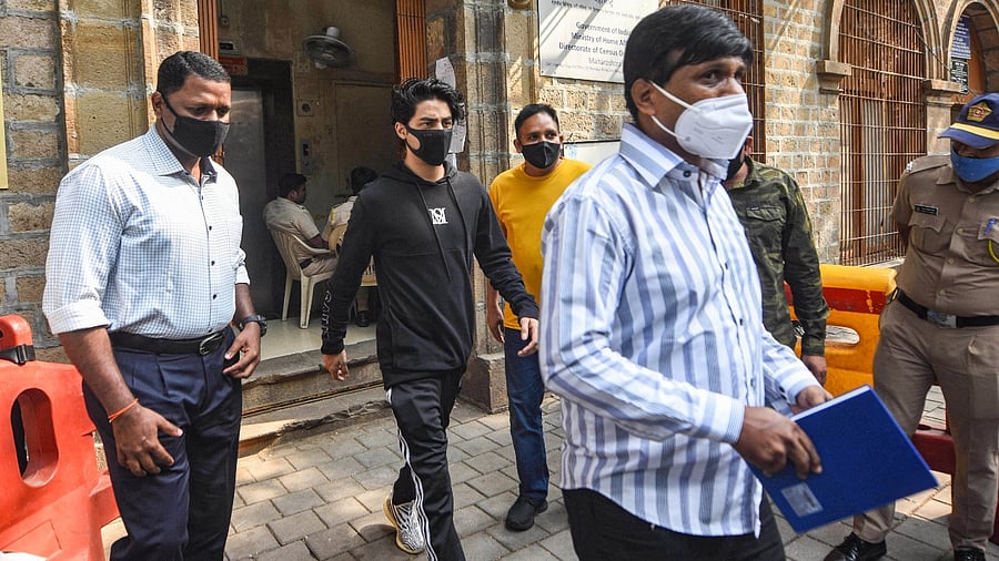 Aryan Khan (C) at the NCB office in Mumbai last year. Credit: PTI File Photo