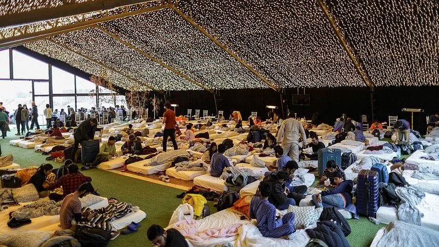 Indian students who fled the Russian invasion of Ukraine take shelter at a wedding venue in Corbeanca, Romania. Credit: Reuters File Photo