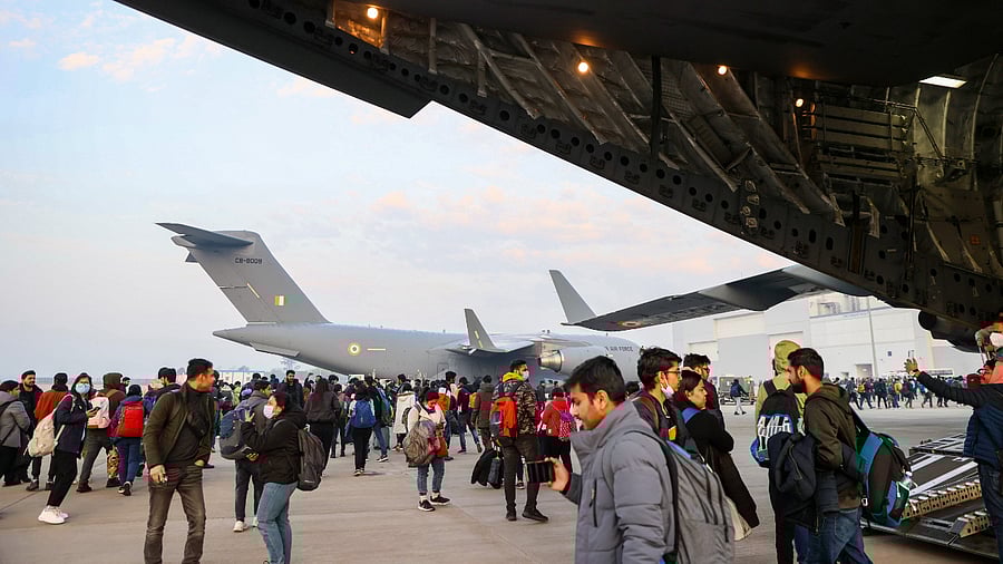 Indian nationals, evacuated from crisis-hit Ukraine. Credit: PTI Photo