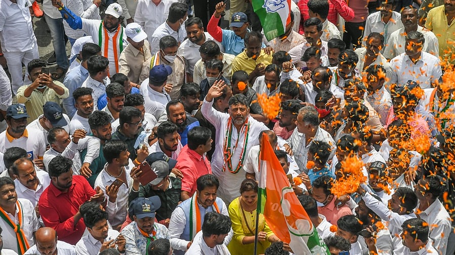 KPCC chief D K Shivakumar during Day 4 of Mekedatu Padayatra 2.0 in Bengaluru. Credit: DH Photo/S K Dinesh