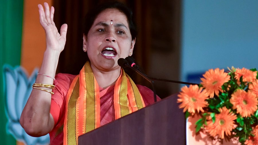 Union Minister of State for Agriculture and Farmers' Welfare and MP Shobha Karandlaje. Credit: DH Photo