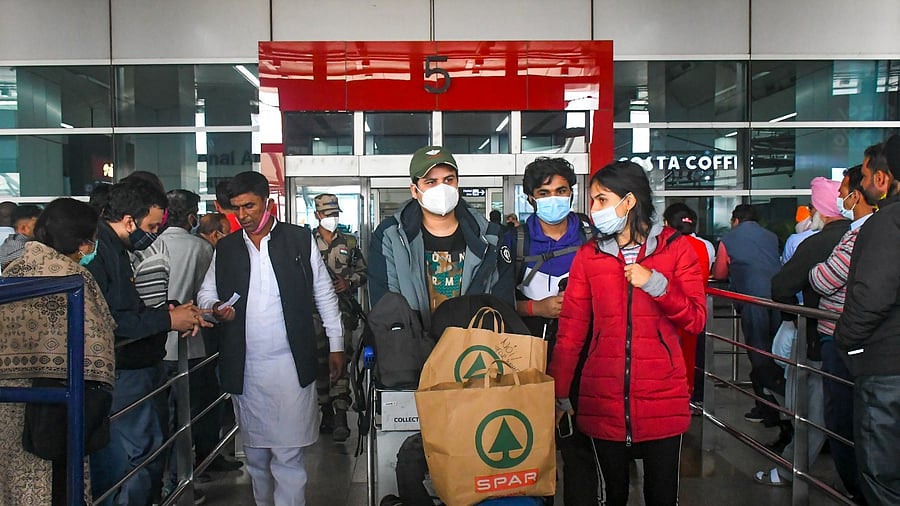 Indian students, evacuated from war-torn Ukraine, arrive at the IGI airport, in New Delhi. Credit: PTI Photo