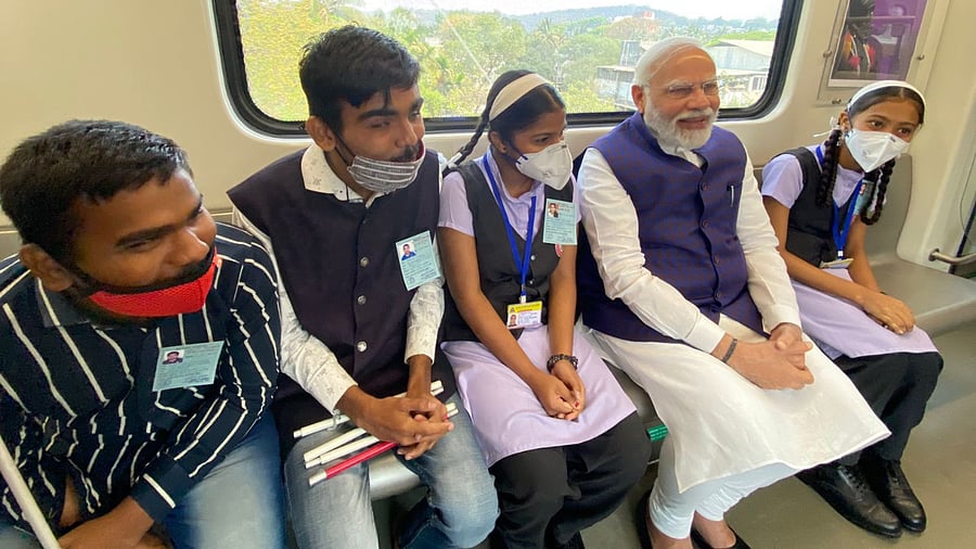 Prime Minister Narendra Modi interacts with students. Credit: Twitter/@PMO India