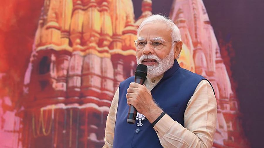 Prime Minister Narendra Modi speaks during his interaction with prominent citizens of Varanasi. Credit: PTI photo