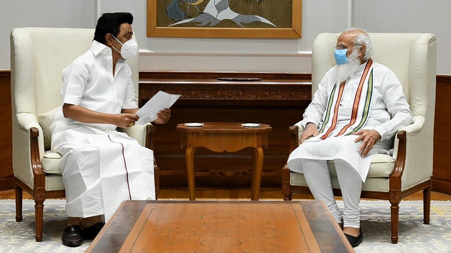 Tamil Nadu Chief Minister M K Stalin with Prime Minister Narendra Modi. Credit: DH File Photo